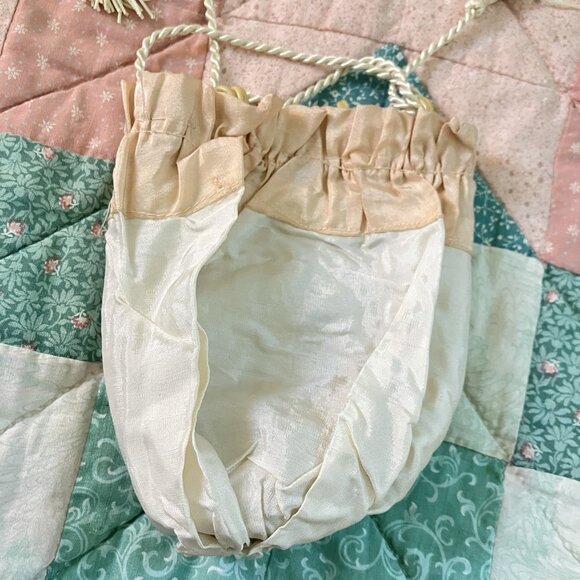 Antique Victorian Beaded Drawstring Purse Reticule Micro Beaded Floral Handbag - Picture 7 of 9